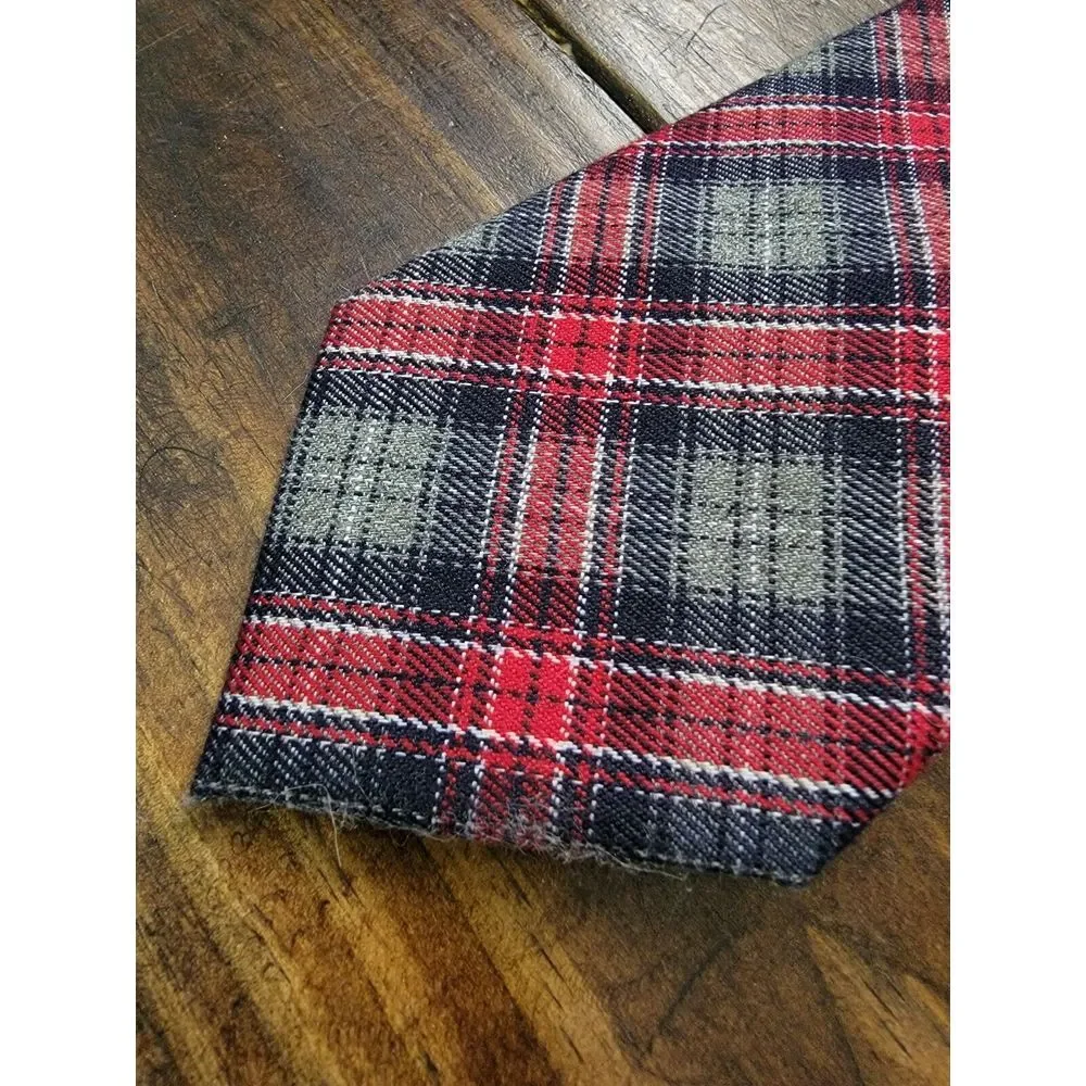 Tommy‎ Hilfiger Plaid Tie - Red / Gray - Flannel - 58L / 3.25W - Thick